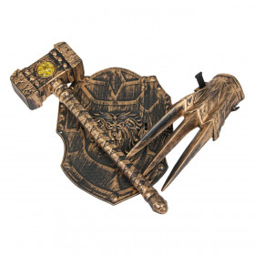 Σετ Αληθοφανή Όπλα Ασπίδα Σφυρί Γάντι Νύχια Μπρονζέ - 3 τμχ.