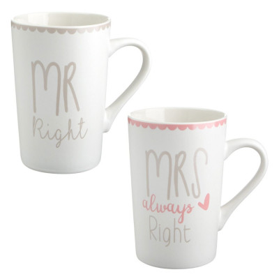 Σετ Κούπες Ίσιες New Bone Mr Right - Mrs Always Right 350 ml - 2 τμχ.