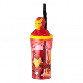 Ποτήρι Πλαστικό με Καλαμάκι 3D Avengers Iron Man 360 ml