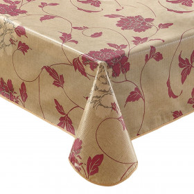 Τραπεζομάντηλο Πλαστικοποιημένο Μπεζ με Φούξια Λουλούδια 180x140cm