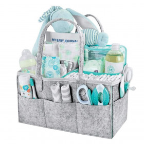 Τσάντα-Organiser Αποθήκευσης Βρεφικών Καλλυντικών με Θήκες &amp Χερούλια Τσόχινη Γκρι 33x23x18cm