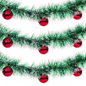 Χριστουγεννιάτικη Τρέσα Πράσινη Λευκή 12 Κόκκινες Μπάλες Tinsel 2.1 m x 10 cm
