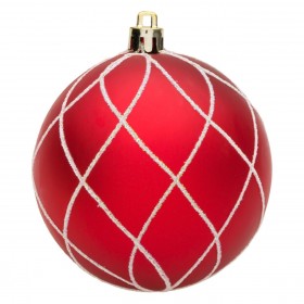 Σετ Χριστουγεννιάτικες Μπάλες Κόκκινες Γραμμές Ασημί Glitter 8 cm - 6 τμχ.