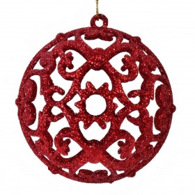 Σετ Χριστουγεννιάτικες Μπάλες Κόκκινες Διάτρητες Glitter 8 cm - 6 τμχ.