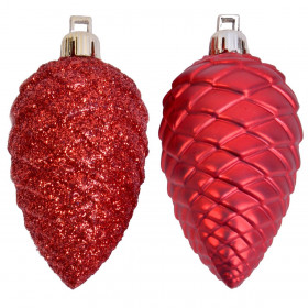 Σετ Χριστουγεννιάτικα Στολίδια Κουκουνάρια Κόκκινα Ματ Glitter 7 cm - 12 τμχ.