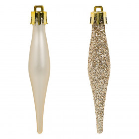 Σετ Χριστουγεννιάτικα Στολίδια Σταλακτίτες Σαμπανί Ματ Γυαλιστεροί Glitter 8 cm - 18 τμχ.