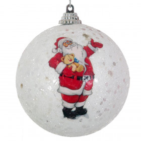 Σετ Χριστουγεννιάτικες Μπάλες Λευκές Ζωγραφισμένος Άγιος Βασίλης 8 cm - 6 τμχ.