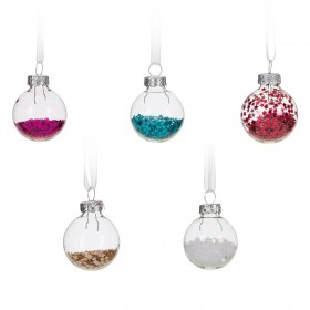 Σετ Χριστουγεννιάτικες Μπάλες Γυάλινες Διάφανες με Χρωματιστό Κομφετί Αστέρια 3cm - 15 τμχ.