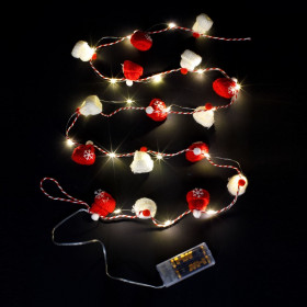 20 Λαμπάκια Μπαταρίας Πλεκτά Σκουφάκια Κόκκινα Λευκά 1.45m - Θερμό Λευκό