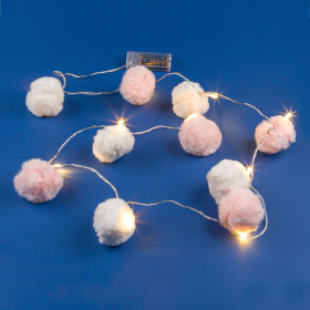 Φωτάκια Διακοσμητικά Μπαταρίας LED Λευκά Ροζ Πον Πον 1.6 m 