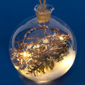 Χριστουγεννιάτικη Διακοσμητική Μπάλα Διάφανη Φωτιζόμενη 5 LED Κλαδιά Κουκουνάρια Χιόνι 12 cm Χριστουγεννιάτικη Διακοσμητική Μπάλα Διάφανη Φωτιζόμενη 5 LED Κλαδιά Κουκουνάρια Χιόνι 12 cm