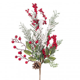 Χριστουγεννιάτικο Διακοσμητικό Κλαδί Έλατο Κόκκινα Λευκά Berries Κουκουνάρι 60 cm