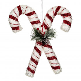 Χριστουγεννιάτικο Διακοσμητικό Τοίχου Διπλό Μπαστούνι Κόκκινο Λευκό Glitter 30 cm