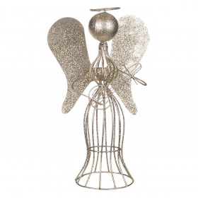 Χριστουγεννιάτικο Διακοσμητικό Mεταλλικό Άγγελος Λύρα Σαμπανί Glitter 30 cm