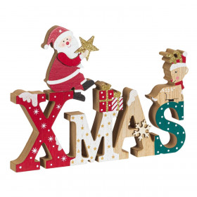 Χριστουγεννιάτικη Διακοσμητική Ξύλινη Πινακίδα Xmas Άγιος Βασίλης Ελαφάκι 26cm
