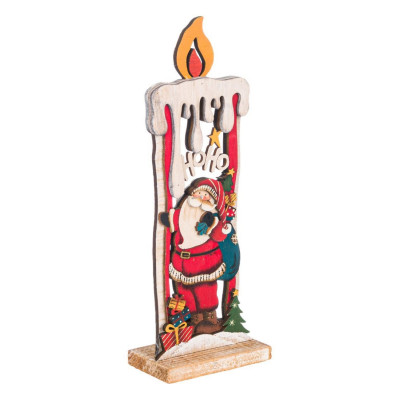 Χριστουγεννιάτικο Διακοσμητικό Ξύλινο Κερί με Άη Βασίλη 28 cm