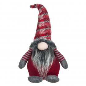 Χριστουγεννιάτικη Διακοσμητική Φιγούρα Άγιος Βασίλης Gnome Γκρι Γούνα Καρό Σκουφί 25 cm
