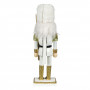 Χριστουγεννιάτικο Διακοσμητικό Ξύλινος Στρατιώτης Λευκή Χρυσή Στολή Glitter Γούνα Καπέλο 20cm