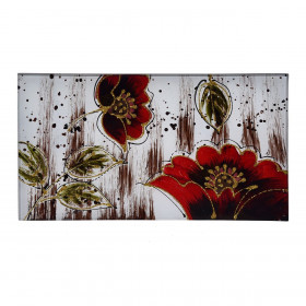 Χριστουγεννιάτικη Διακοσμητική Πιατέλα Γυάλινη Κρεμ Κόκκινες Παπαρούνες Χρυσό Glitter 28x15.5x2cm