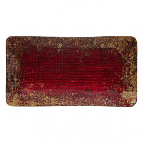 Χριστουγεννιάτικη Διακοσμητική Πιατέλα Γυάλινη Κόκκινη Σαμπανί Glitter Dots 28x15.5x3cm