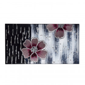 Χριστουγεννιάτικη Διακοσμητική Πιατέλα Γυάλινη Ροζ Λουλούδι Ασημί Glitter 28x15.5x2cm