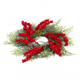 Χριστουγεννιάτικο Διακοσμητικό Δαχτυλίδι Κεριού Πράσινο Έλατο Ασημί Glitter Berries 35cm