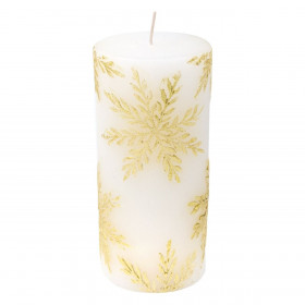 Κερί Κολώνα Χριστουγεννιάτικο Λευκό Χρυσές Χιονονιφάδες 7x15cm