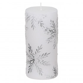 Κερί Κολώνα Χριστουγεννιάτικο Λευκό Ασημί Ανάγλυφες Νιφάδες 7x10cm