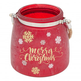 Χριστουγεννιάτικη Θήκη Ρεσώ Κόκκινο Frosty Βάζο Χερούλι Σχοινί 12x12cm