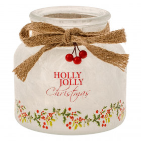 Χριστουγεννιάτικη Θήκη Ρεσώ Λευκό Frosty Βάζο Σχοινί 12x12cm