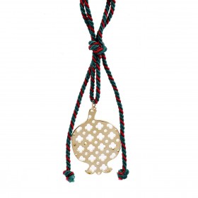 Γούρι Διακοσμητικό Ρόδι Χρυσό Διάτρητο Πράσινο Κόκκινο Στριφτό Κορδόνι 22cm