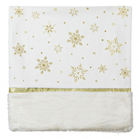 Θήκη Μαξιλαριού Χριστουγεννιάτικης Διακόσμησης Λευκή Βελούδο Γούνα Χρυσές Glitter Νιφάδες 45x45cm