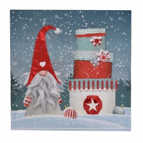 Χριστουγεννιάτικες Χαρτοπετσέτες Άγιος Βασίλης Gnome Κόκκινο Foil Δώρα 33x33cm - 50τμχ.
