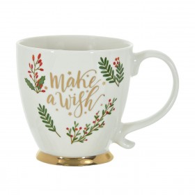 Χριστουγεννιάτικη Κούπα New Bone Λευκή Χρυσό Μήνυμα Γκι 415ml