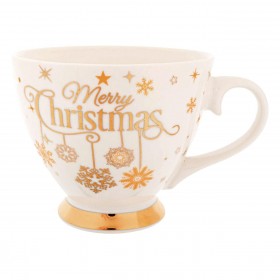 Χριστουγεννιάτικη Κούπα New Bone Λευκό Χρυσές Νιφάδες Μήνυμα 385ml 