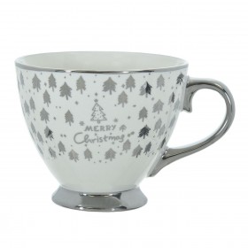 Χριστουγεννιάτικη Κούπα New Bone Λευκή Ασημί Νιφάδες Μήνυμα 385ml