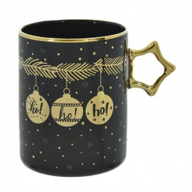 Χριστουγεννιάτικη Κούπα New Bone Μαύρη με Χρυσές Μπάλες &amp Χερούλι Αστέρι 415ml