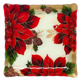 Χριστουγεννιάτικη Πιατέλα Γυάλινη Αλεξανδρινά Γκι 30x30cm