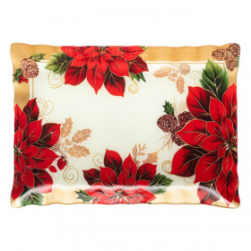 Χριστουγεννιάτικη Πιατέλα Γυάλινη Εκρού Αλεξανδρινά Γκι 36x26cm