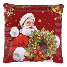 Χριστουγεννιάτικη Πιατέλα Γυάλινη Κόκκινη Άγιος Βασίλης 30x30cm