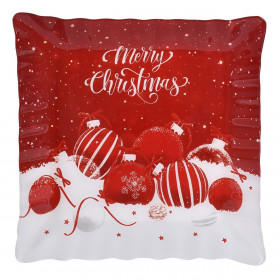 Χριστουγεννιάτικη Πιατέλα Γυάλινη Κόκκινη Μπάλες 30x30cm