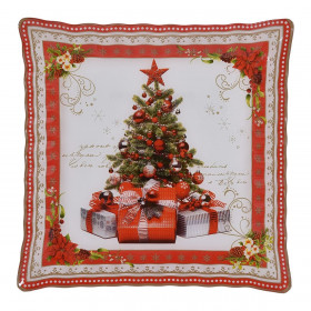 Χριστουγεννιάτικη Πιατέλα Γυάλινη Κόκκινη Στολισμένο Δέντρο 30x30cm