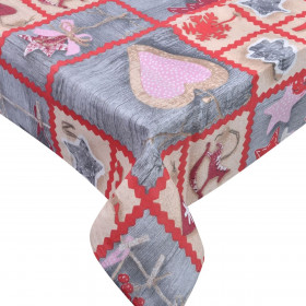 Χριστουγεννιάτικο Διακοσμητικό Τραπεζομάντηλο Γκρι Μπεζ Σχέδια 180x140cm