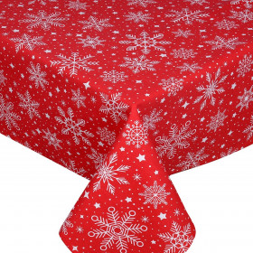 Χριστουγεννιάτικο Διακοσμητικό Τραπεζομάντηλο Κόκκινο Λευκές Νιφάδες Αστέρια 180x140cm