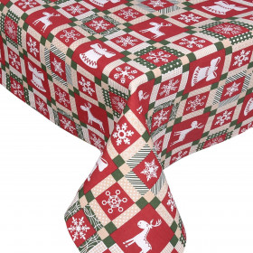 Χριστουγεννιάτικο Διακοσμητικό Τραπεζομάντηλο Κόκκινο Πράσινο Μπεζ Patchwork 180x140cm