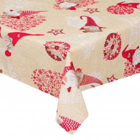 Χριστουγεννιάτικο Διακοσμητικό Τραπεζομάντιλο Εκρού Άγιος Βασίλης Gnome 180x140cm