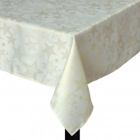 Χριστουγεννιάτικο Διακοσμητικό Τραπεζομάντηλο Καρέ Εκρού Χρυσά Αστέρια 120x120cm