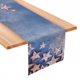 Χριστουγεννιάτικο Διακοσμητικό Runner Μπλε με Χρυσά Αστέρια 160x33cm
