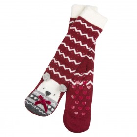 Χριστουγεννιάτικες Κάλτσες Ζακάρ Μπορντό Αρκουδάκι Anti-slip - 1 ζευγ.