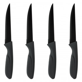 Μαχαίρια Φαγητού Ανοξείδωτο Ατσάλι Μαύρα Πριονωτά για Κρέας - 4 τμχ.
